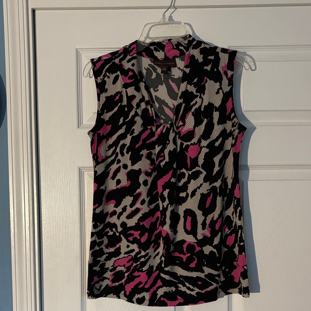 Dana Buchman Pink and Black Animal Print Blouse